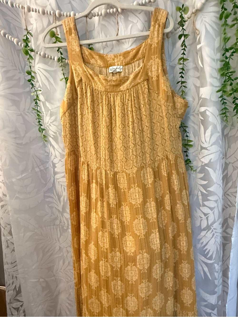 Wonderly Mustard Floral-Print Smocked Midi Dress XXL Sundress - Picture 2 of 5